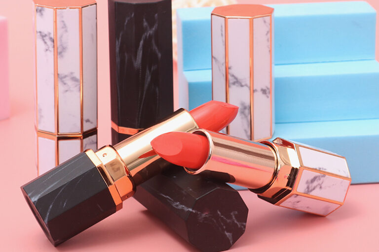 Custom marble print lipstick tube with logo