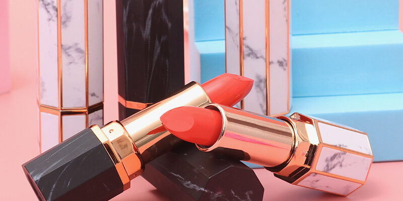 Custom marble print lipstick tube with logo