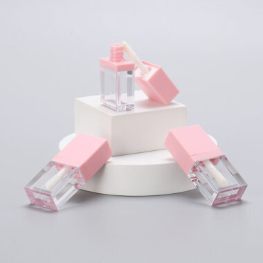 Flat empty pink lipgloss tube for cosmetic packaging