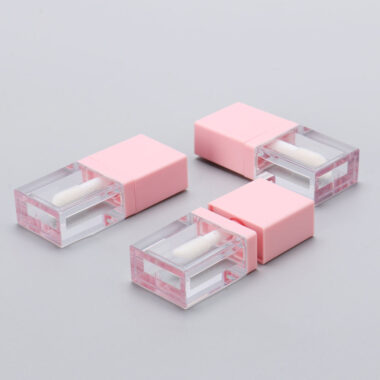 Flat empty pink lipgloss tube for cosmetic packaging