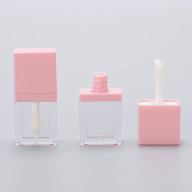Flat empty pink lipgloss tube for cosmetic packaging