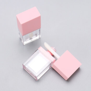 Flat empty pink lipgloss tube for cosmetic packaging