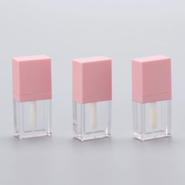 Flat empty pink lipgloss tube for cosmetic packaging