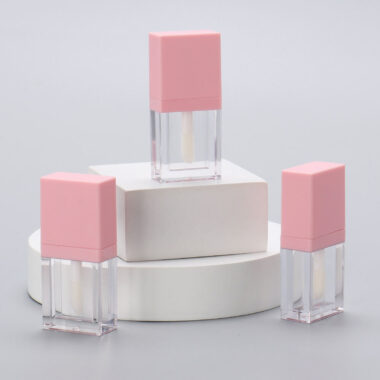 Flat empty pink lipgloss tube for cosmetic packaging