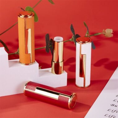 High-quality round leather empty lipstick tube for luxury cosmetics