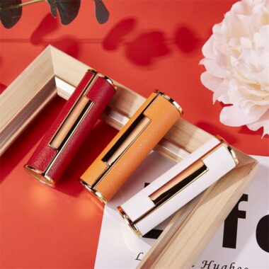 High-quality round leather empty lipstick tube for luxury cosmetics