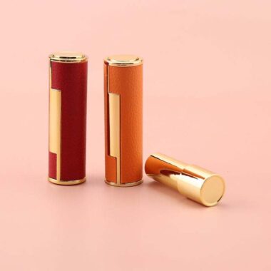 High-quality round leather empty lipstick tube for luxury cosmetics