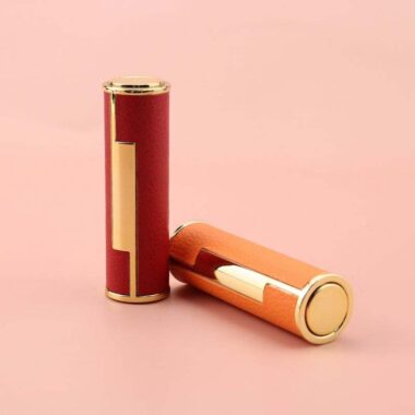 High-quality round leather empty lipstick tube for luxury cosmetics