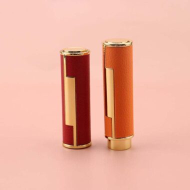 High-quality round leather empty lipstick tube for luxury cosmetics