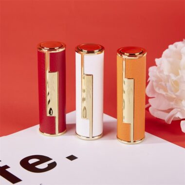 High-quality round leather empty lipstick tube for luxury cosmetics