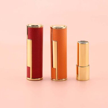 High-quality round leather empty lipstick tube for luxury cosmetics