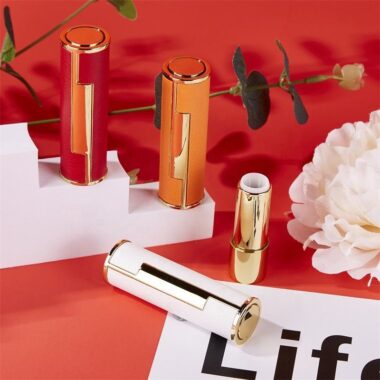 High-quality round leather empty lipstick tube for luxury cosmetics