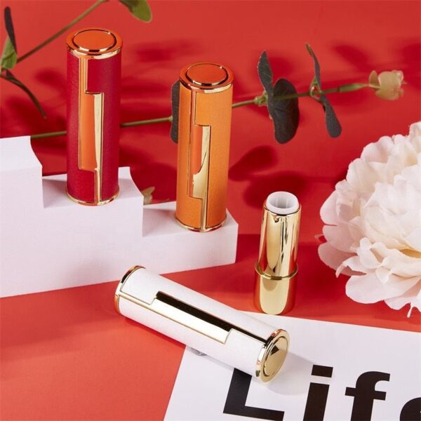 High-quality round leather empty lipstick tube for luxury cosmetics