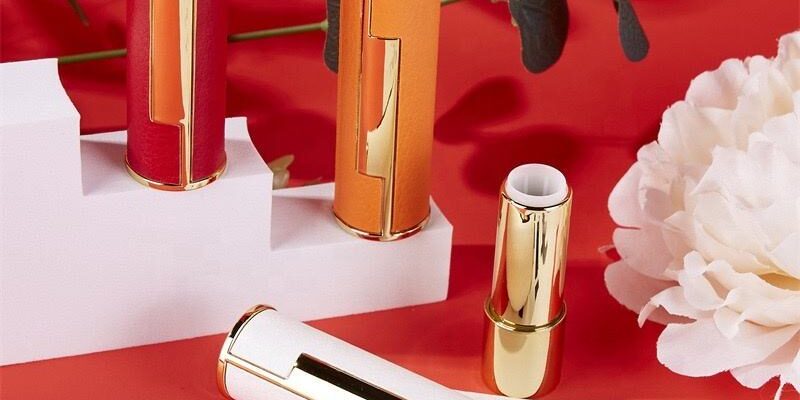 High-quality round leather empty lipstick tube for luxury cosmetics