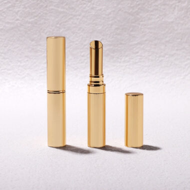 Round gold threaded lipstick tube for luxury beauty packaging