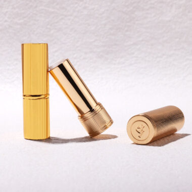 Round gold threaded lipstick tube for luxury beauty packaging