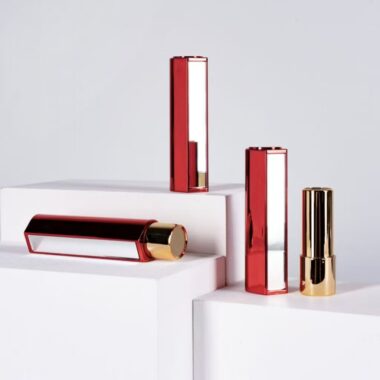 Round lipstick tube with mirror and push button for beauty packaging