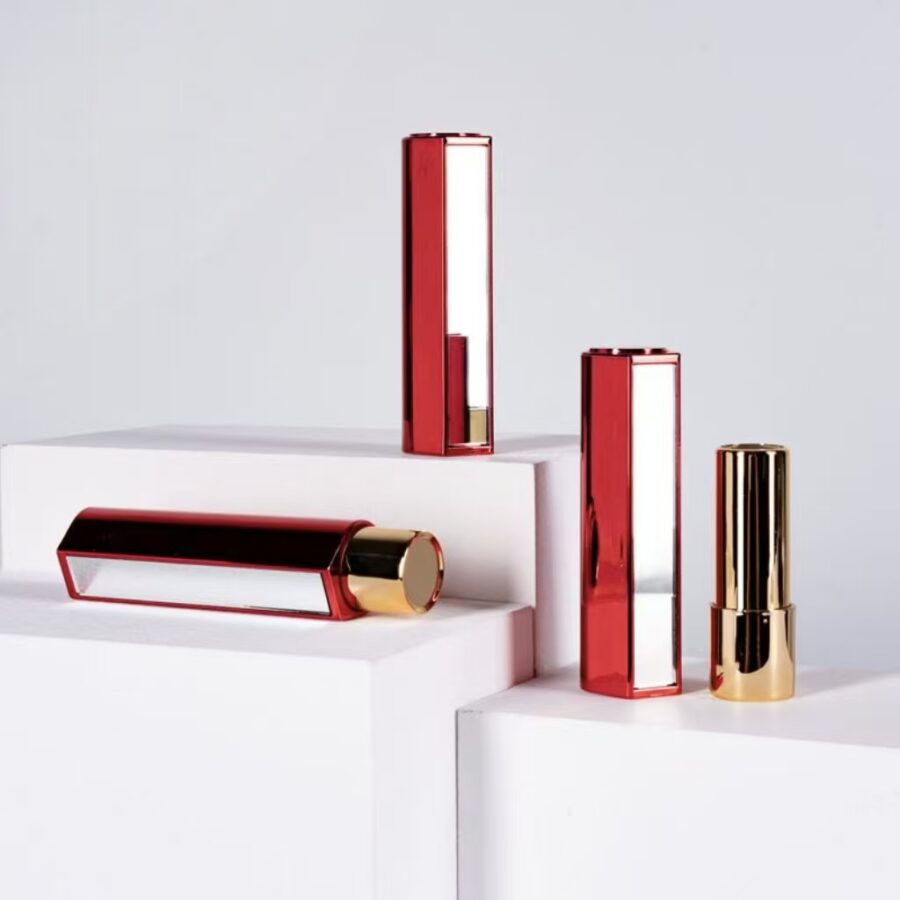 Round lipstick tube with mirror and push button for beauty packaging