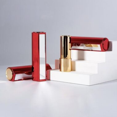 Round lipstick tube with mirror and push button for beauty packaging