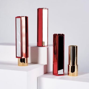 Round lipstick tube with mirror and push button for beauty packaging